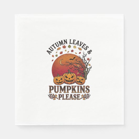 Herbstlaub Kürbisse Bitte Halloween Fledermäuse Bä Serviette (Vorderseite)
