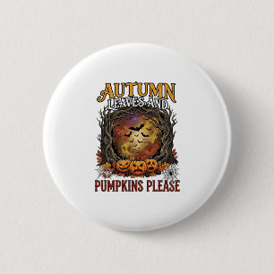 Herbstlaub Kürbisse Bitte Halloween Gruselige Bäum Button