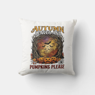 Herbstlaub Kürbisse Bitte Halloween Gruselige Bäum Kissen