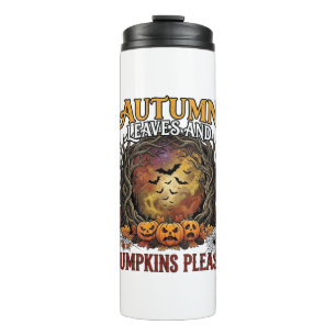 Herbstlaub Kürbisse Bitte Halloween Gruselige Bäum Thermosbecher