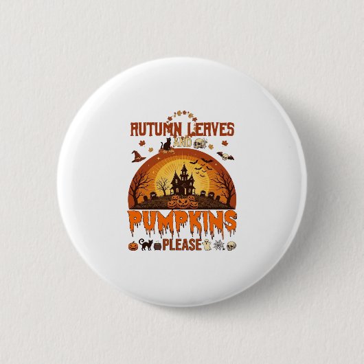 Herbstlaub Kürbisse Bitte Halloween Verhextes Zuha Button (Vorderseite)