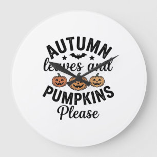 Herbstlaub-Kürbisse Bitte Vintage-Halloween-De Große Wanduhr