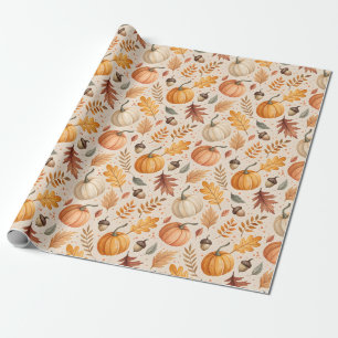 Herbstlaub Kürbisse Eicheln Herbstfarben Geschenkpapier