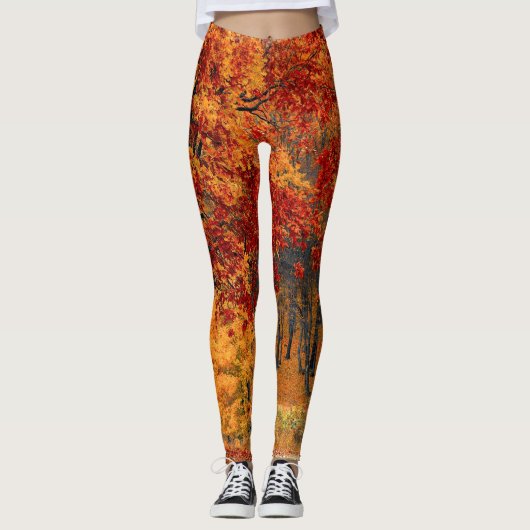 Herbstlaub-Leggings-orange Rot-Woodsy Szene Leggings (Vorderseite)