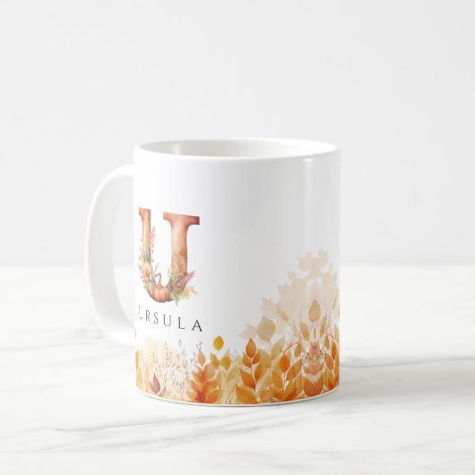 Herbstlaub Letter U Monogramm und Name Kaffeetasse (Vorderseite Links)