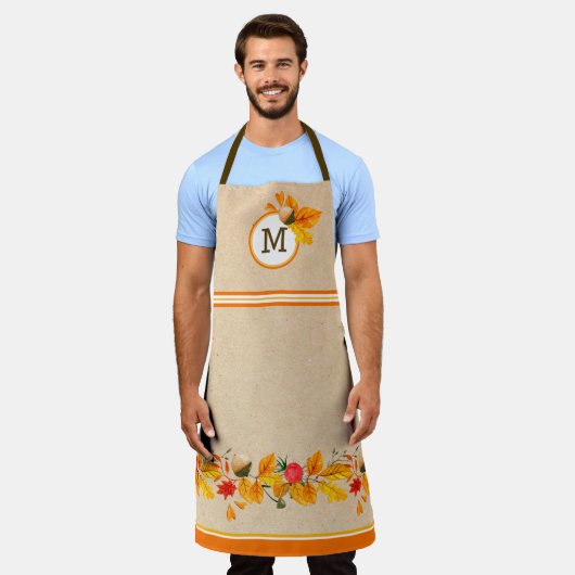 Herbstlaub Mit Monogramm Schürze (Getragen)