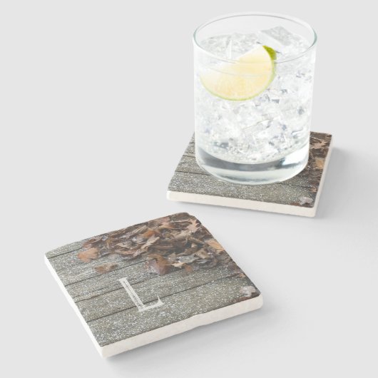 Herbstlaub mit Schnee iPhone / iPad Gehäuse Steinuntersetzer (Seitenansicht)