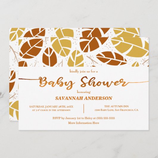 Herbstlaub Mustard Boho Kinderdusche Einladung (Vorne/Hinten)