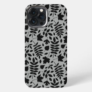Herbstlaub-Muster Schwarz auf Grau iPhone 13 Pro Max Hülle