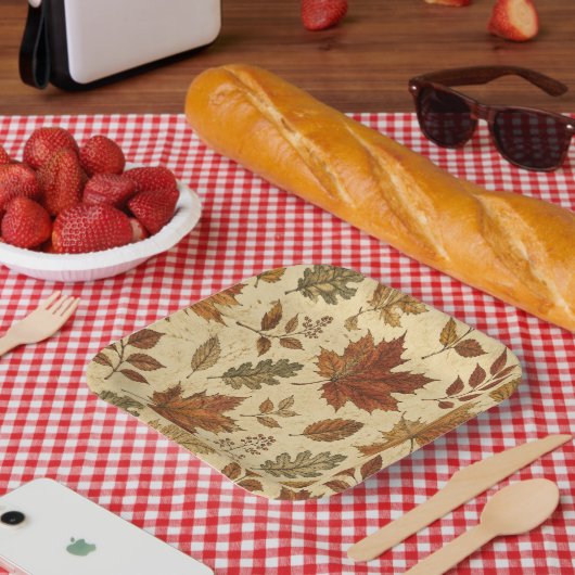 Herbstlaub-Muster – Vintage Herbstbotanik Pappteller (Picknick)