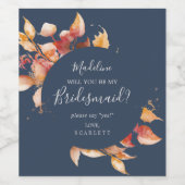 Herbstlaub | Navy Blue Bridesmaid Vorschlag Weinetikett (Einzelnes Label)