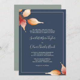 Herbstlaub | Navy Blue & Burgund feierliche Hochze Einladung