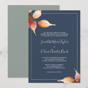 Herbstlaub   Navy Blue & Burgund feierliche Hochze Einladung