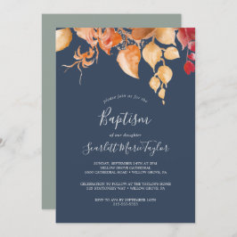 Herbstlaub | Navy Blue & Burgund Taufe Einladung
