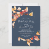 Herbstlaub | Navy Blue & Burgundy Bachelorette Einladung (Vorderseite)