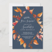 Herbstlaub | Navy Blue & Burgundy Surprise Party Einladung (Vorderseite)