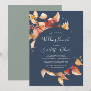 Herbstlaub   Navy Blue & Burgundy Wedding Brunch Einladung