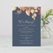 Herbstlaub | Navy Blue Elopement Empfang Einladung (Stehend Vorderseite)