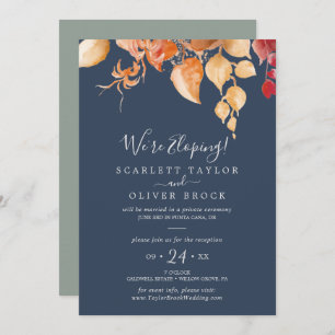 Herbstlaub Navy Blue Elopement Empfang Einladung