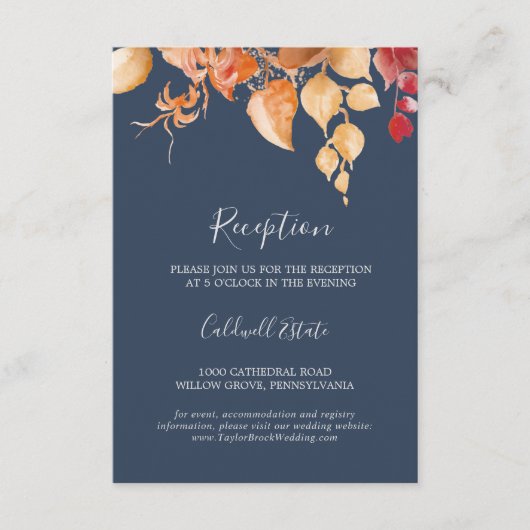 Herbstlaub | Navy Blue Empfang Insert Card (Vorderseite)