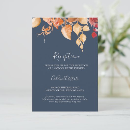 Herbstlaub | Navy Blue Empfang Insert Card (Stehend Vorderseite)