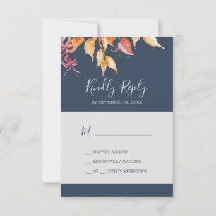 Herbstlaub   Navy Blue Simple RSVP Card Karte