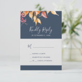 Herbstlaub | Navy Blue Simple RSVP Card Karte (Stehend Vorderseite)