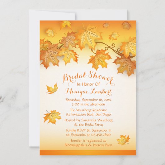 Herbstlaub Orange Brautparty Rustikale Herbst Einladung (Vorderseite)