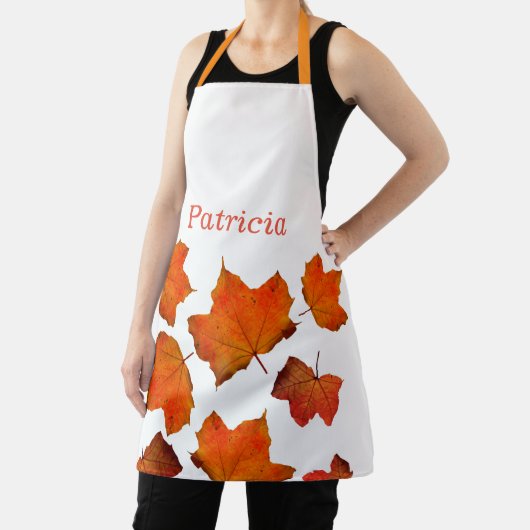 Herbstlaub Orange Herbst Erntedank Name Weiß Schürze (InSitu)