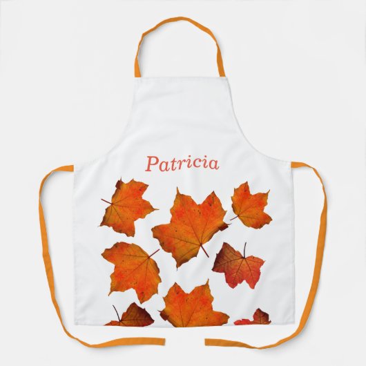 Herbstlaub Orange Herbst Erntedank Name Weiß Schürze (Vorderseite)