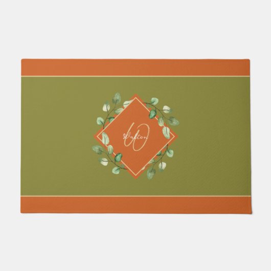 Herbstlaub Orange und Green Mit Monogramm Saison Fußmatte (Vorderseite)