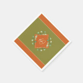 Herbstlaub Orange und Mit Monogramm Grünbuch Serviette (Ecke)