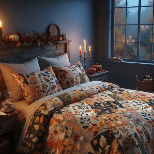 Herbstlaub-Patchwork. Fleecedecke