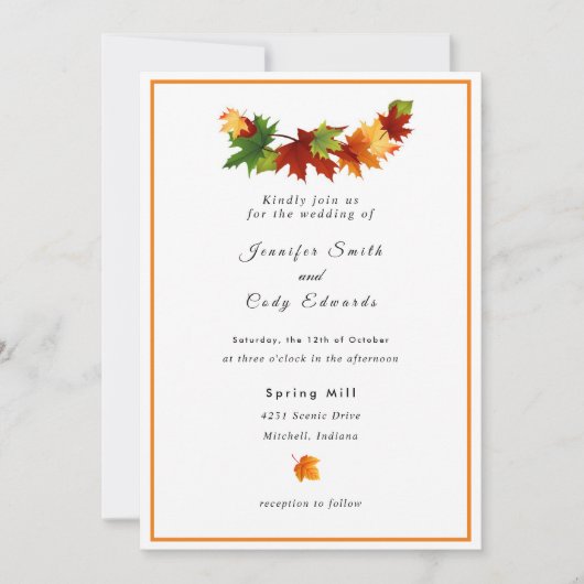 Herbstlaub personalisieren Hochzeitseinladung Einladung (Vorderseite)