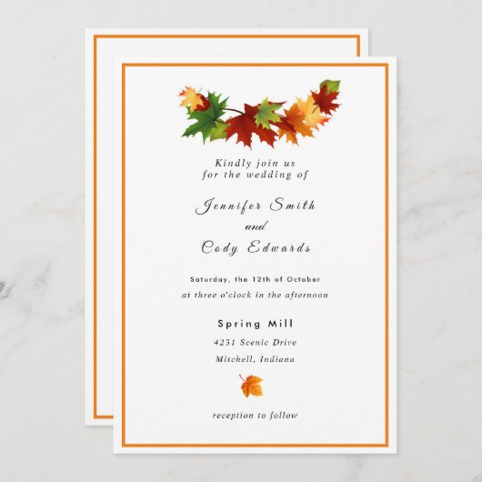 Herbstlaub personalisieren Hochzeitseinladung Einladung (Vorne/Hinten)