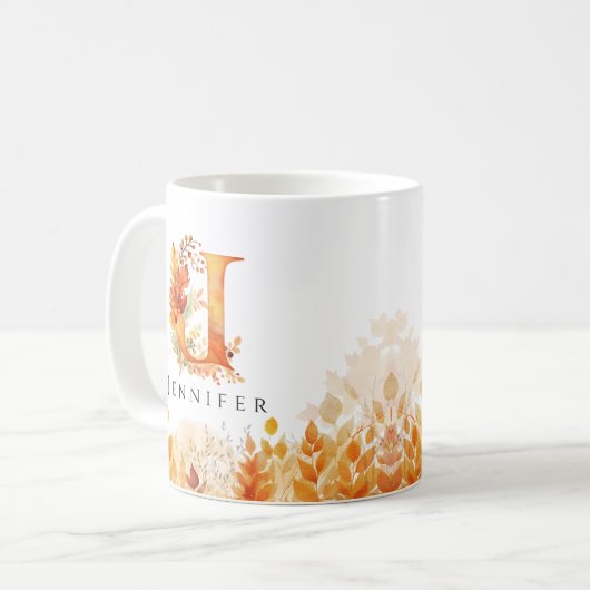 Herbstlaub Personalisiert Monogram Initial Letter Kaffeetasse (Vorderseite Links)