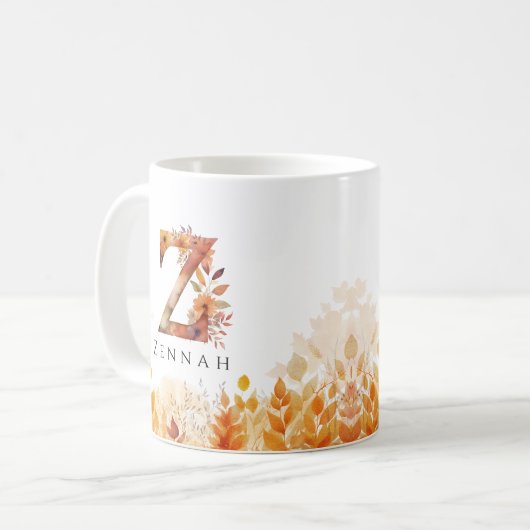 Herbstlaub Personalisierte Monogramm Anfangsbuchst Kaffeetasse (Vorderseite Links)