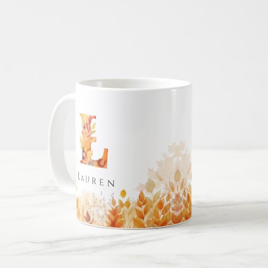Herbstlaub Personalisierter Monogramm Anfangsbuchs Kaffeetasse (Vorderseite Links)