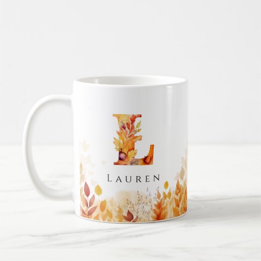 Herbstlaub Personalisierter Monogramm Anfangsbuchs Kaffeetasse (Links)