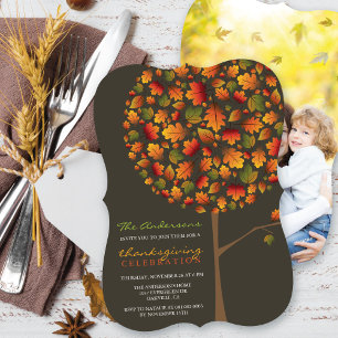 Herbstlaub Pop-Tannenbaum Thanksgiving Dinner Foto Einladung