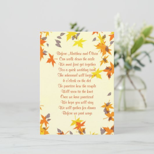 Herbstlaub-Proben-Abendessen-Gedicht-Einladung Einladung (Stehend Vorderseite)