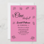 Herbstlaub Rosa Rustikaler Herbst 1. Geburtstag Einladung (Vorderseite)