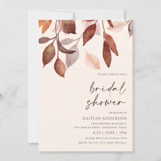 Herbstlaub Rust Brown Orange Brautparty Einladung (Vorderseite)