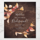 Herbstlaub Rustic Brown Wood Bridesmaid Vorschlag Weinetikett (Einzelnes Label)