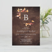 Herbstlaub | Rustic Brown Wood Monogram Wedding Einladung (Stehend Vorderseite)