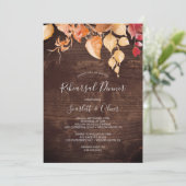 Herbstlaub | Rustic Brown Wood Probe Dinner Einladung (Stehend Vorderseite)