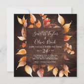 Herbstlaub | Rustic Brown Wood Square Wedding Einladung (Vorderseite)