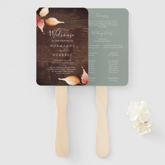 Herbstlaub Rustic Brown Wood Wedding Program Fan Fächer (Vorne und Hinten)