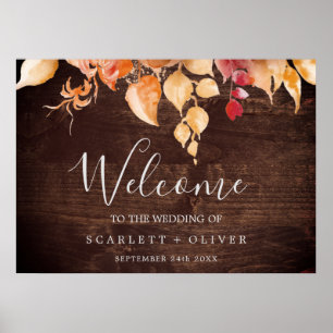 Herbstlaub   Rustic Brown Wood Welcome Wedding Poster