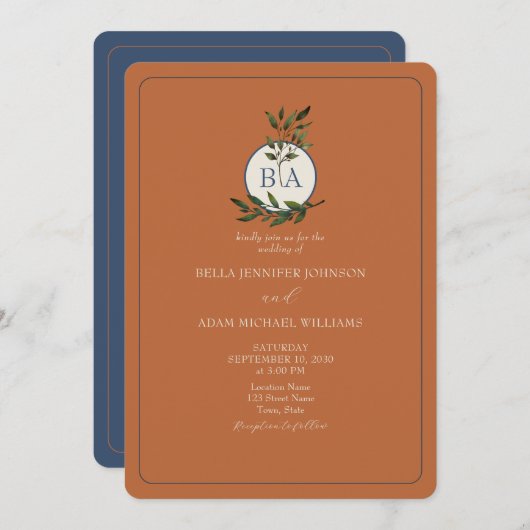 Herbstlaub Rustic Terracotta Hochzeit Einladung (Vorne/Hinten)